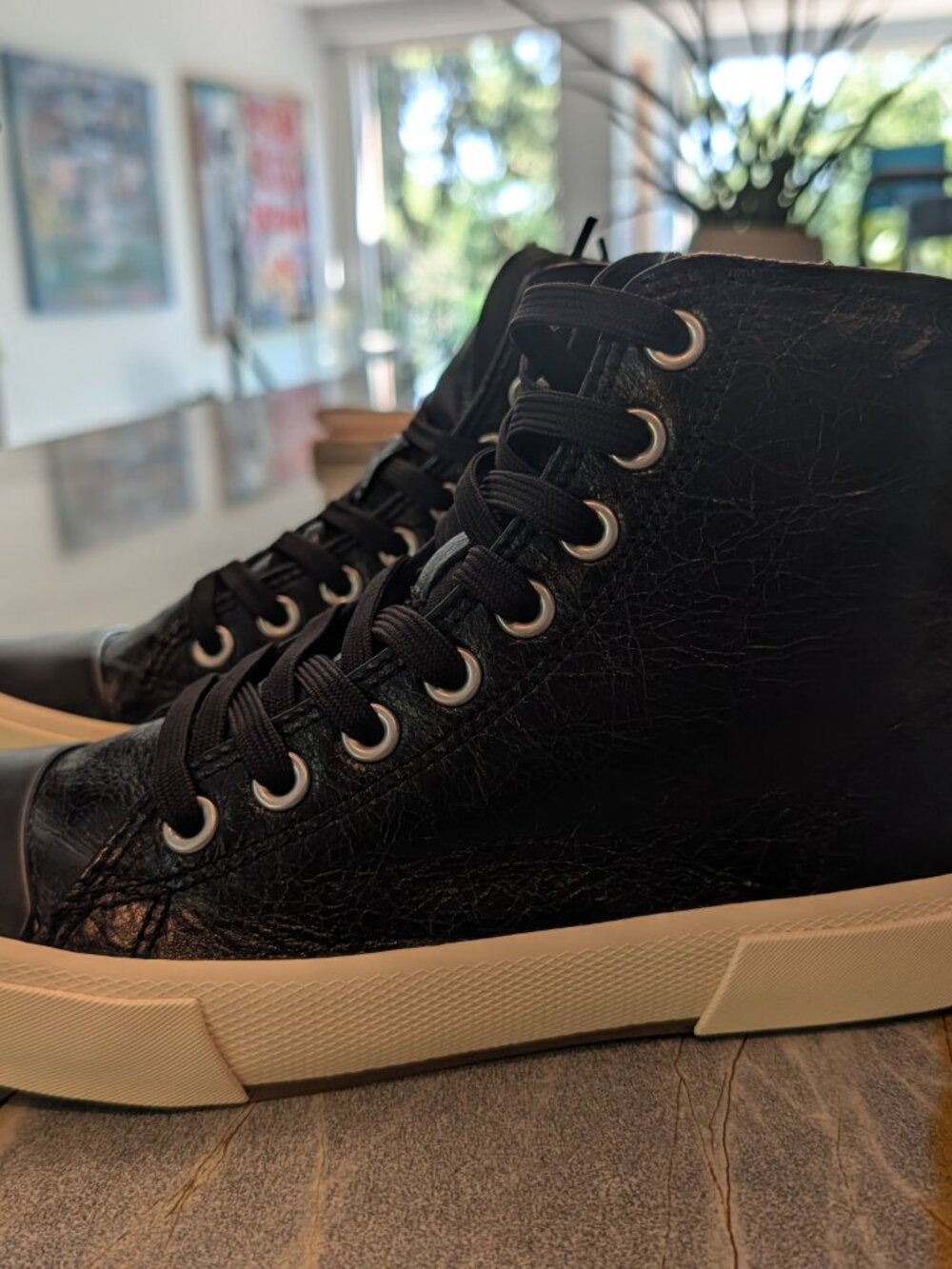 Balenciaga Paris High Top Sneakers Black Leather Size 39 - Picture 3 of 7